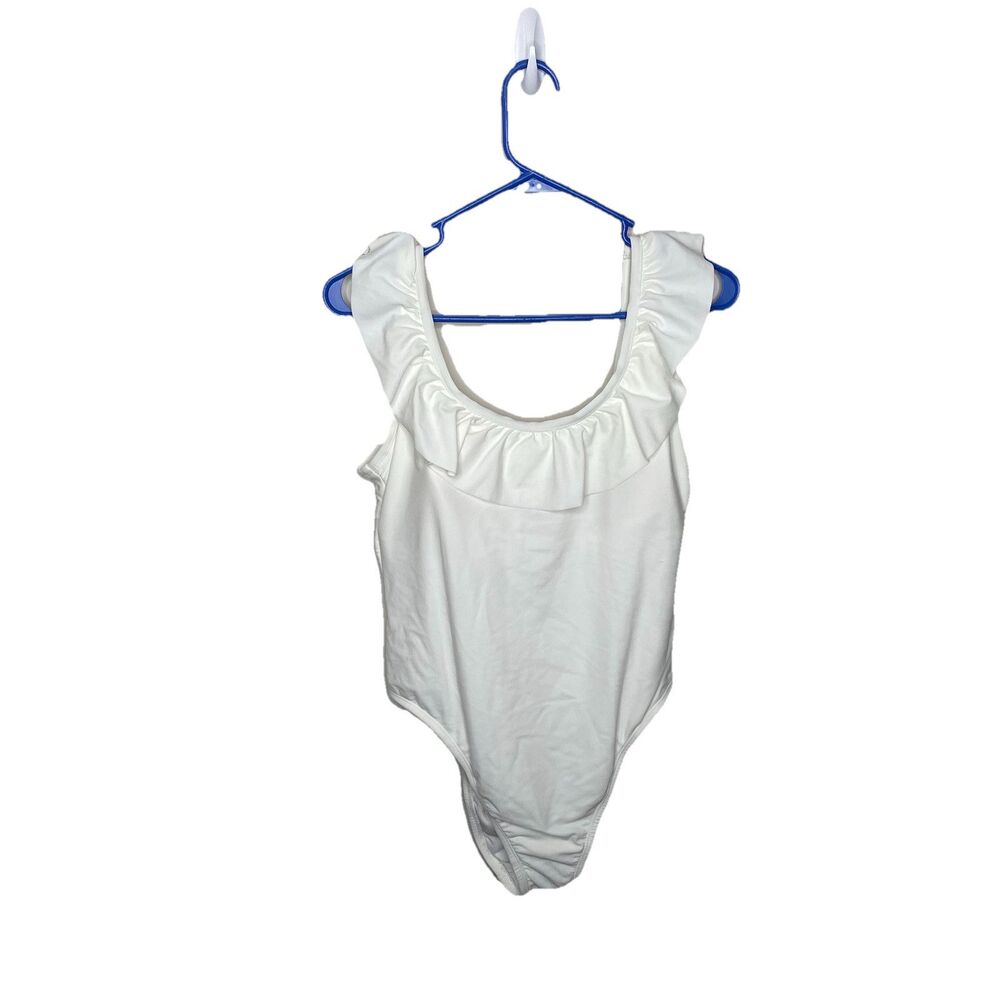 Shade & Short White Ruffle  One Piece Swimsuit Swimwear Ruffle Shoulders Sz L